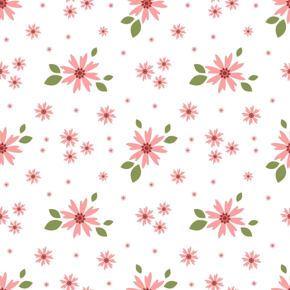 Seamless pattern with rose flowers and green leaves on a white background vector