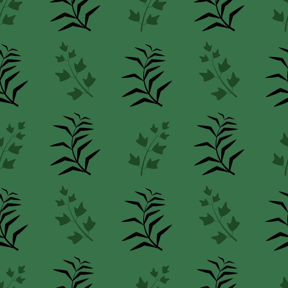 Seamless pattern with palm leaves and branches on a green background vector