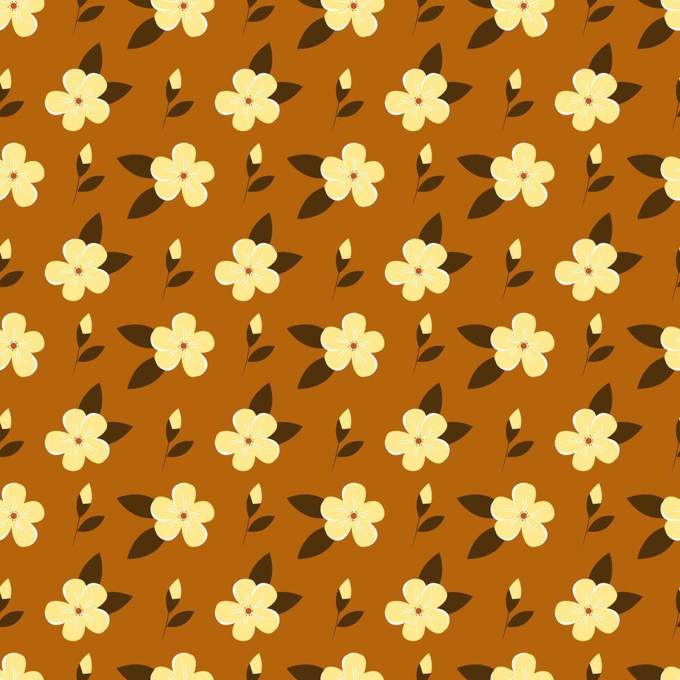 Seamless pattern with yellow flowers on orange background vector