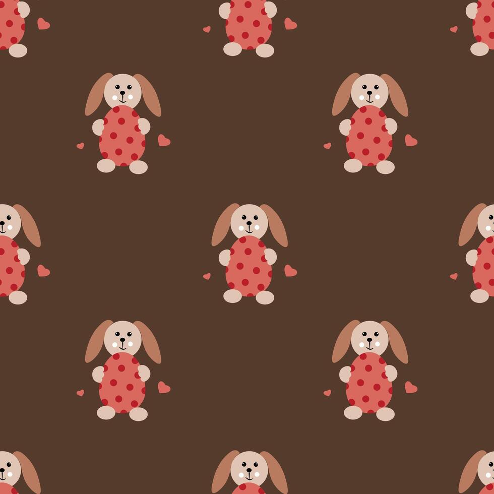 Seamless patern with Easter bunnies on a brown background vector
