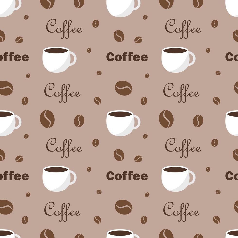 Seamless pattern with coffee cups and text on beige background vector