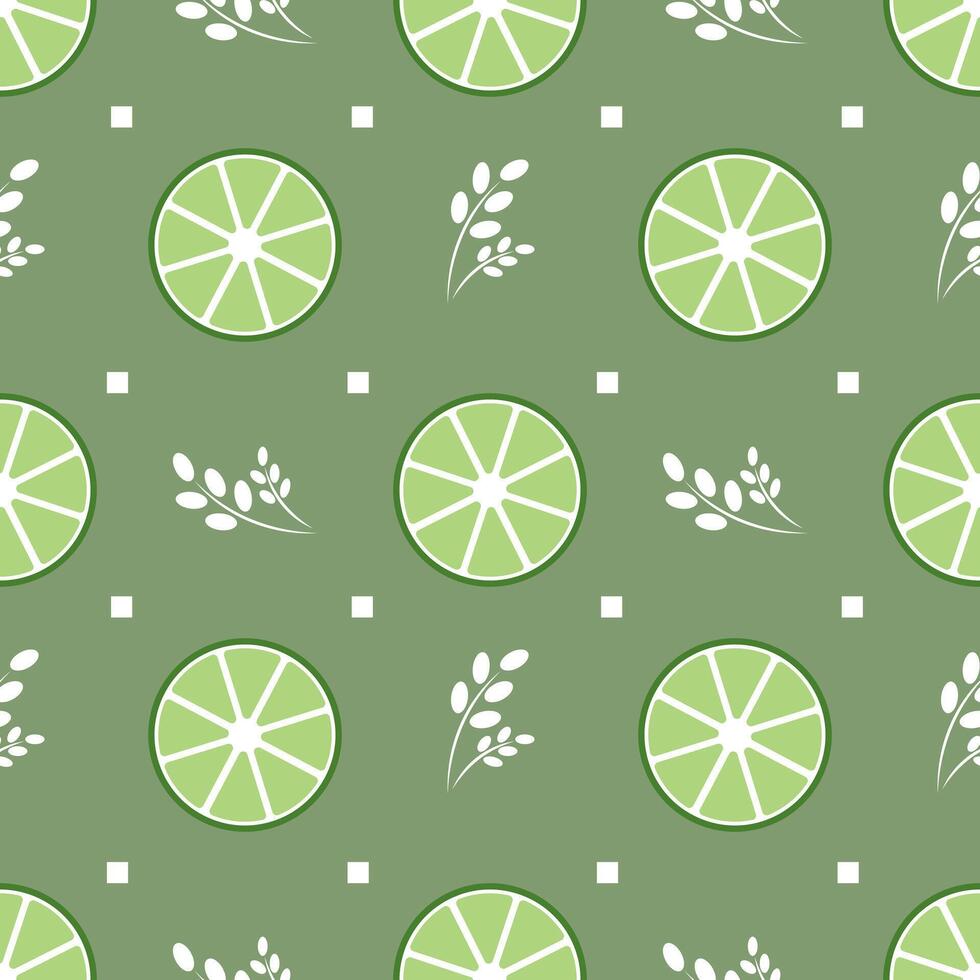 Seamless green pattern with lime on green background vector