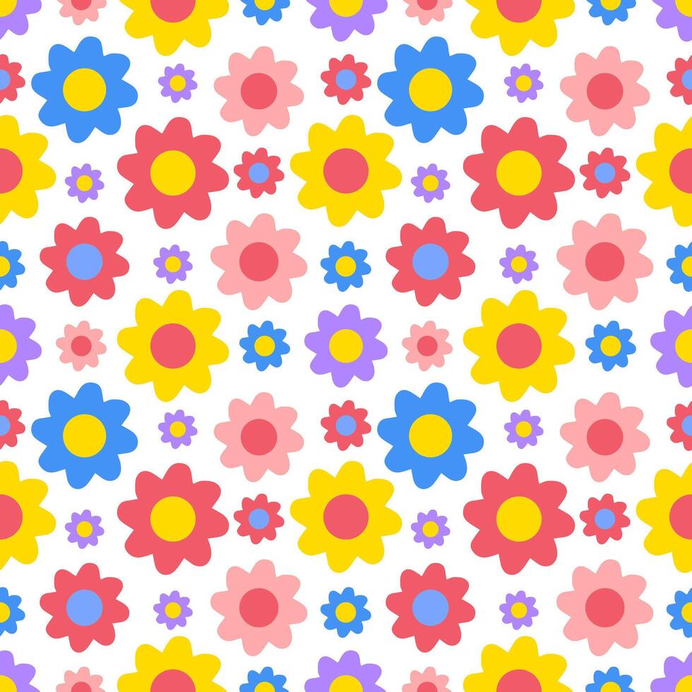 Seamless summer pattern with colorful flowers on white background vector