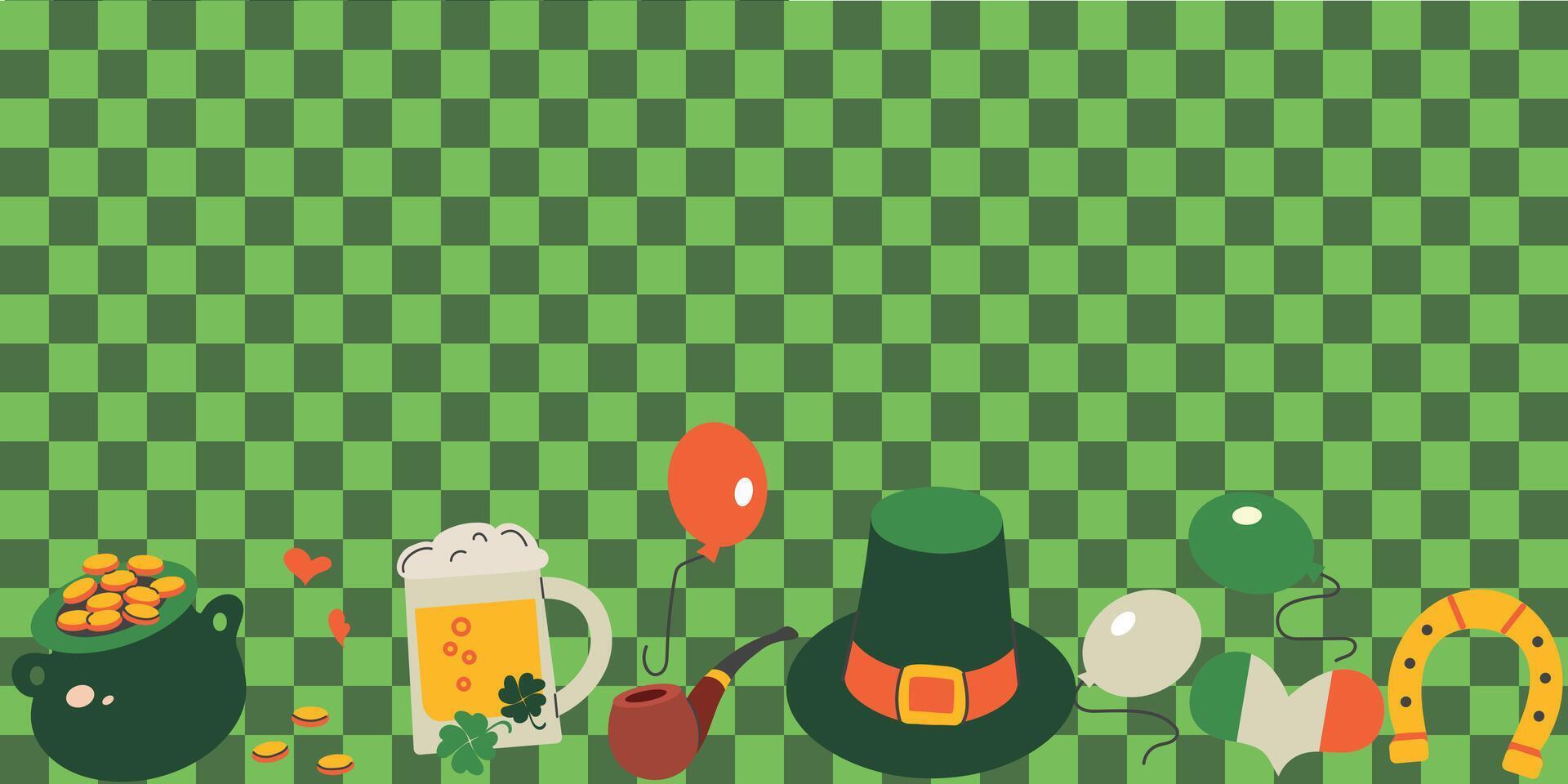 Saint patrick's day checkered background, card, banner vector