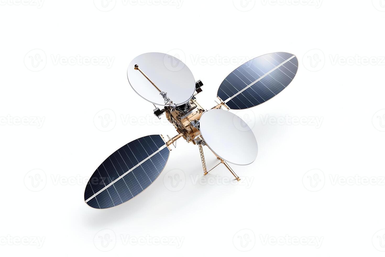 A high-tech satellite with large solar panels faces upward, representing advancements in communication and technology in space exploration. photo