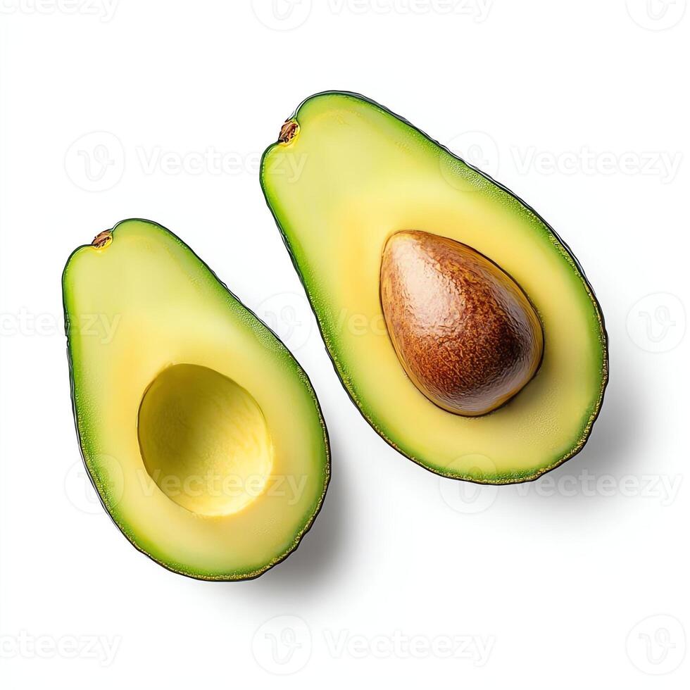 A fresh and vibrant cut avocado showcasing its creamy texture and pit, perfect for healthy recipes, salads, or as a nutritious snack. Ideal for natural food photography. photo