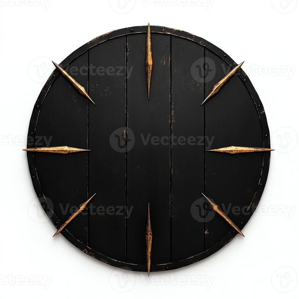 A rustic, circular wooden shield with pointed features, showcasing craftsmanship photo