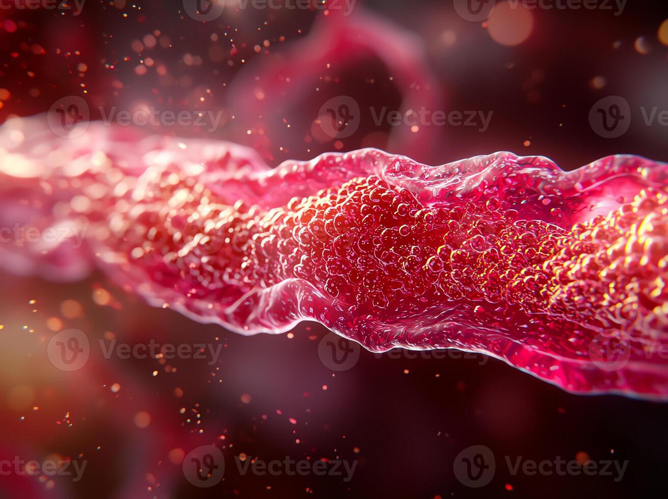 A detailed and vibrant illustration of a blood vessel, showcasing the intricate details of its structure and fluid dynamics. Perfect for topics in biology and medical science. photo