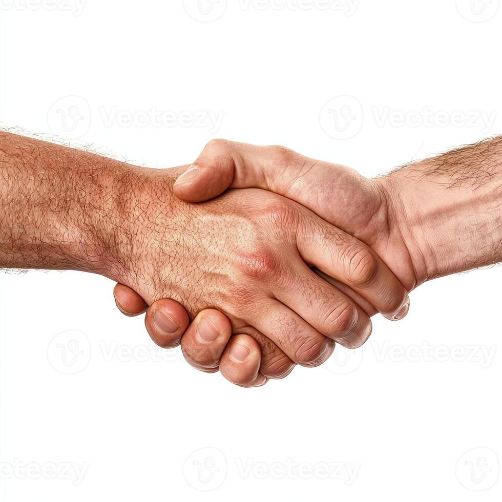 A close-up of two hands shaking, symbolizing agreement and cooperation. This image captures the essence of partnership and trust in a professional environment. photo