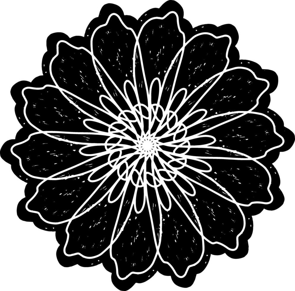a black. and white flower, with a white center vector