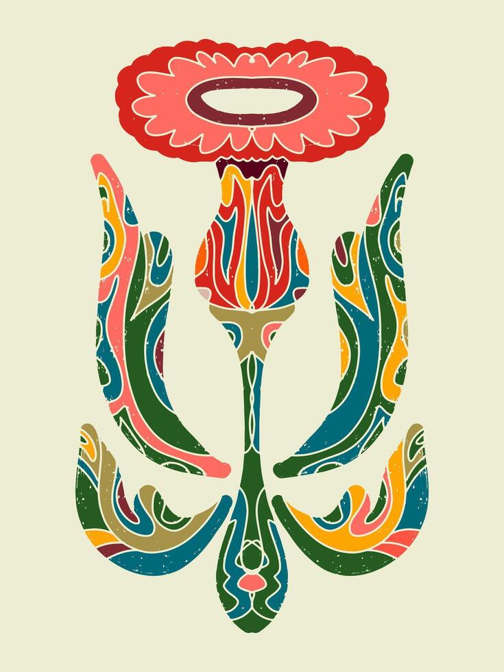 a colorful flower with a red heart on it vector