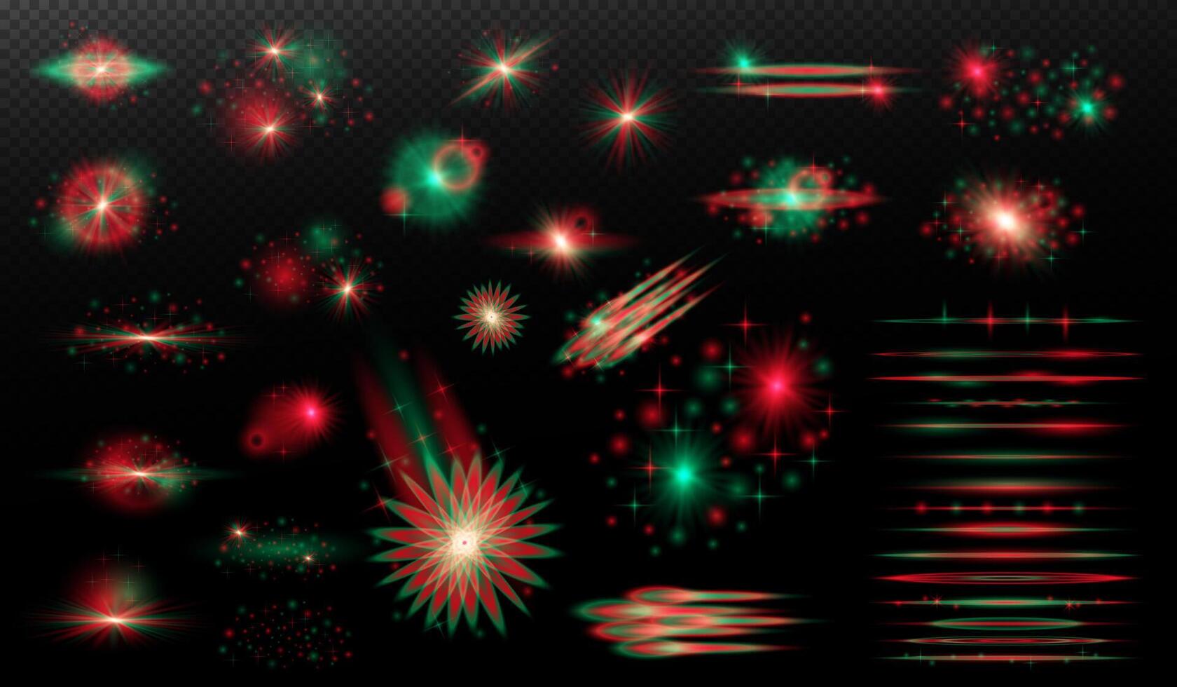 a collection of red and green. fireworks vector