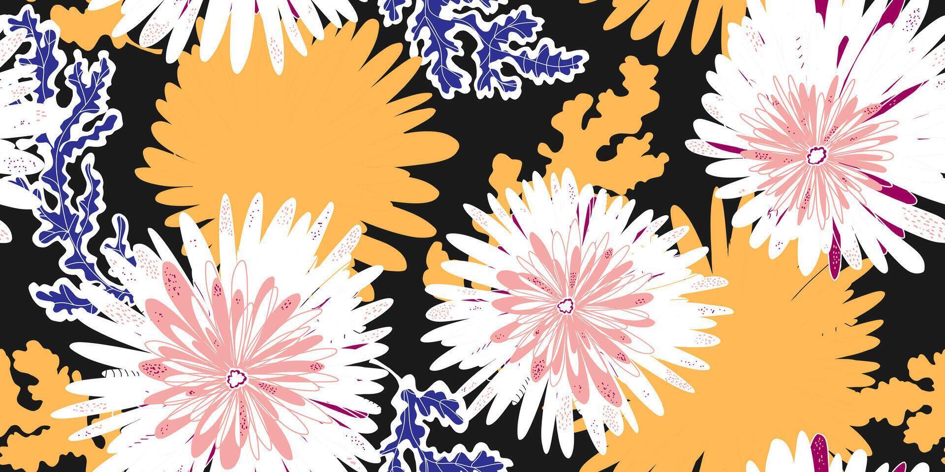 a pattern with flowers on a black background vector