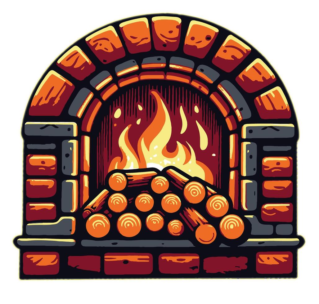 Fireplace with logs and fire illustration vector