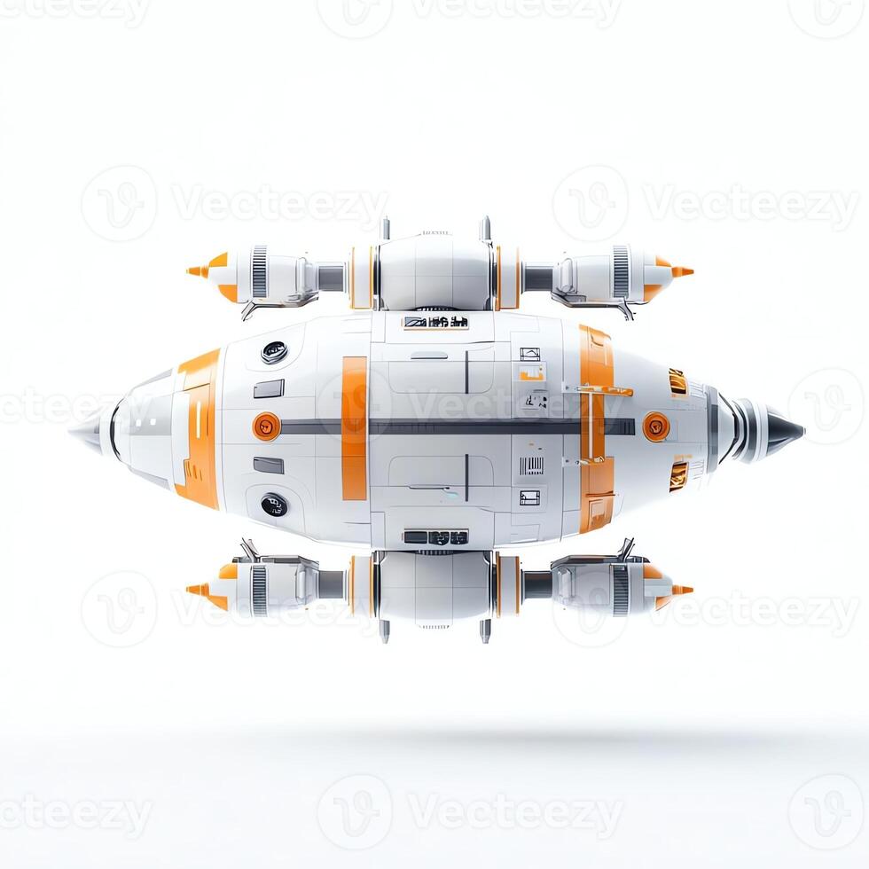 A futuristic spacecraft model showcasing detailed design elements, perfect for use in scientific illustrations, educational materials, or technology-related content. photo