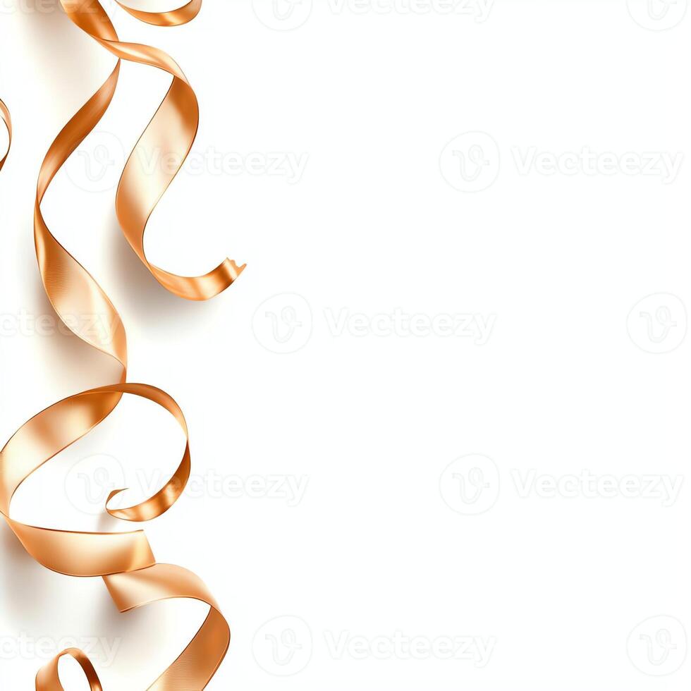 Elegant golden ribbons gracefully drape across a clean background, perfect for celebrations, gift wrapping, or adding a touch of sophistication to any design project. photo