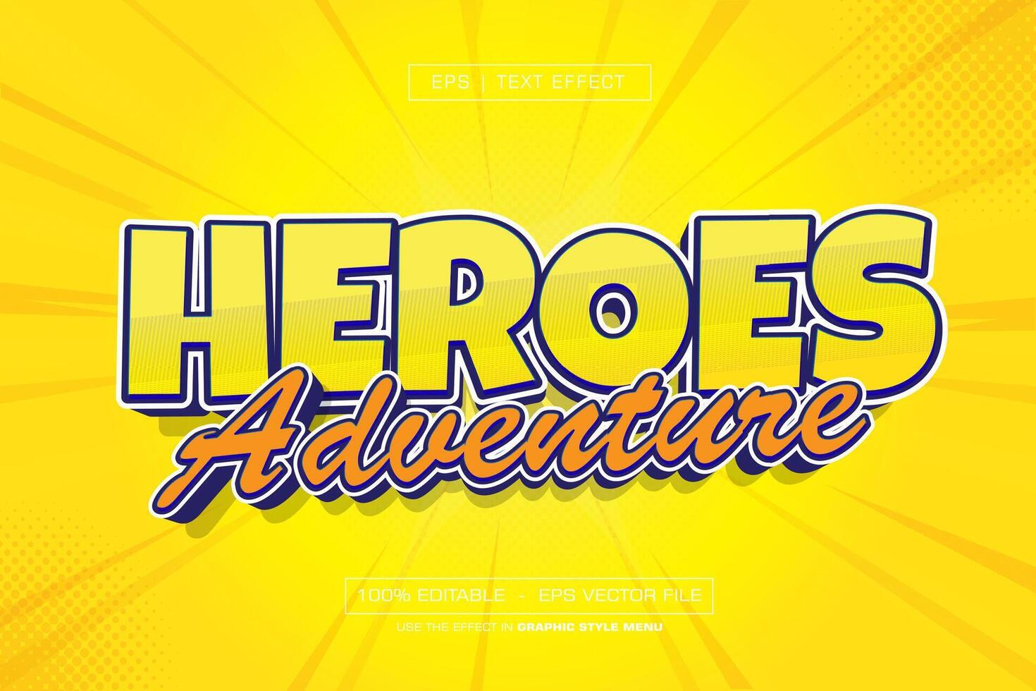 Heroes adventure text effect with yellow background vector