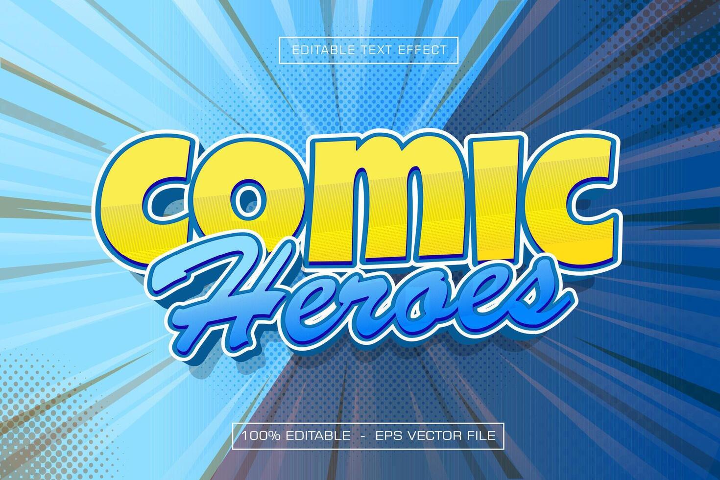 Comic heroes 3d text effect with blues style vector