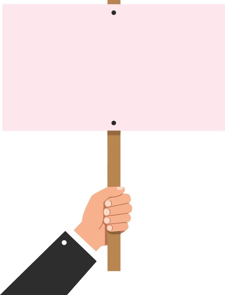 Hand holding a blank pink protest sign in a minimalist style showcasing activism and social engagement in art vector