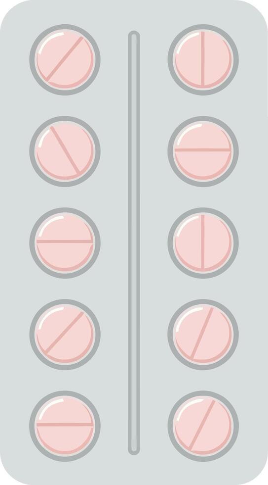 Flat design illustration of a medication blister pack containing pink tablets with a clean and minimal aesthetic in art vector