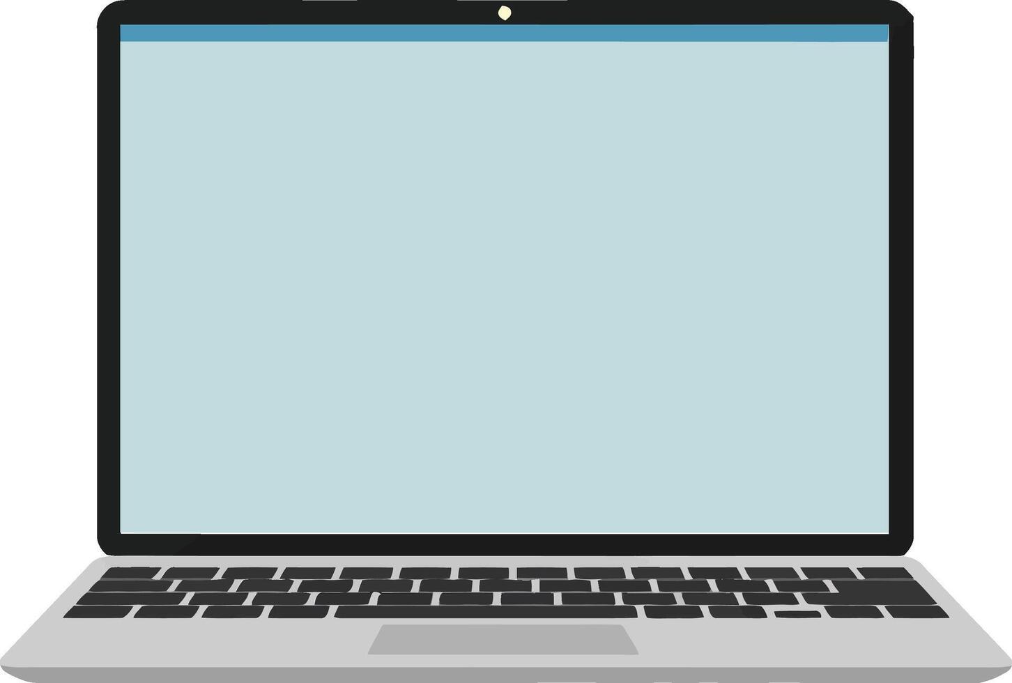 Laptop computer displayed with a sleek design in minimal style showcasing a light blue screen against a white background illustration vector