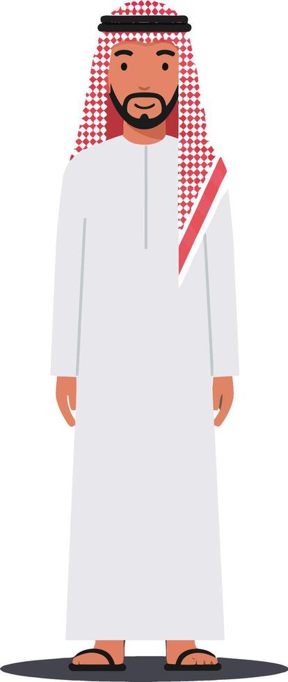 A man in traditional attire standing confidently with a welcoming expression in a flat illustration showcasing cultural attire and pride vector