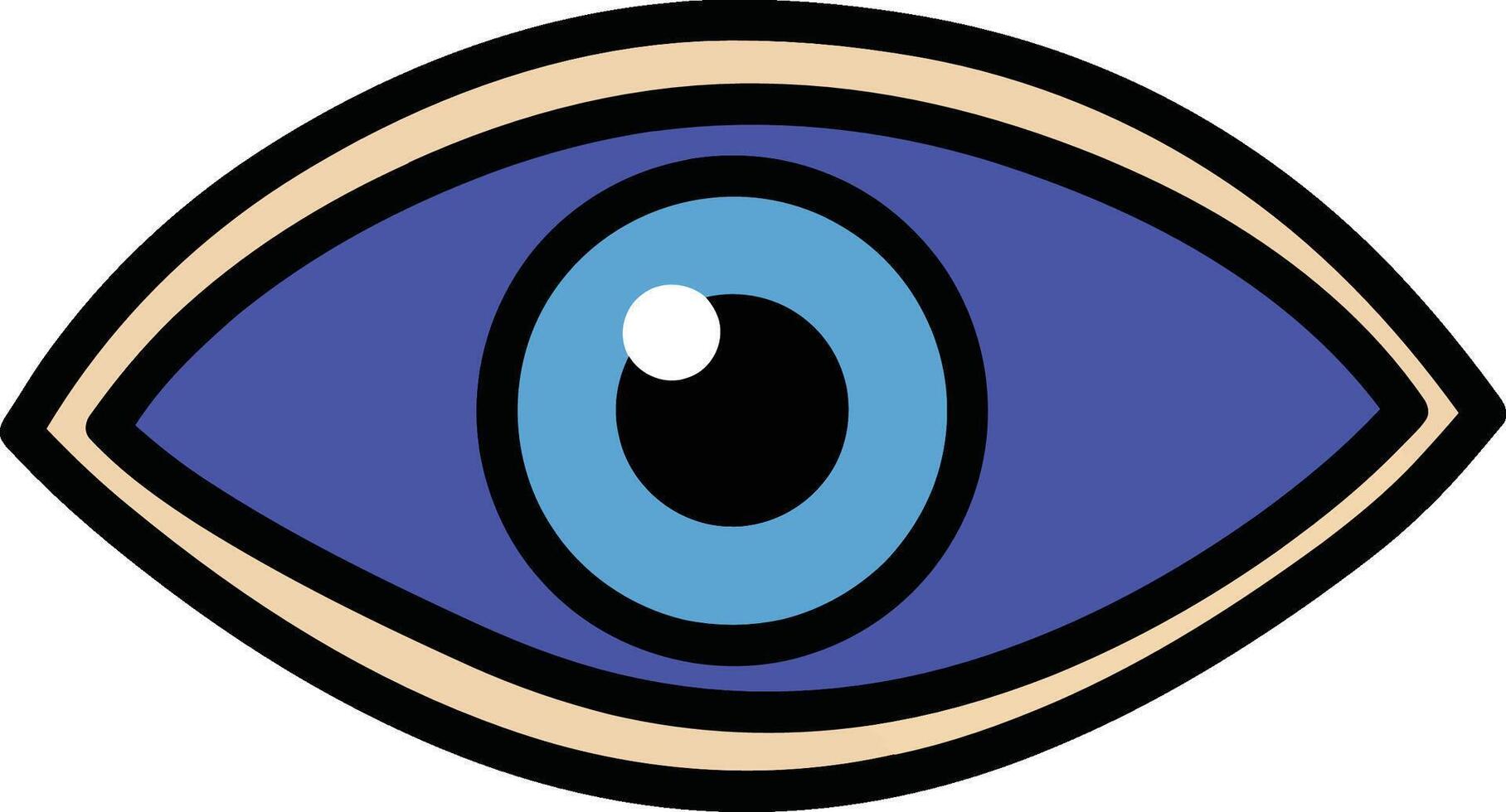 Stylized blue eye with bold outlines in a flat design style, showcasing simple shapes and vibrant colors in art vector