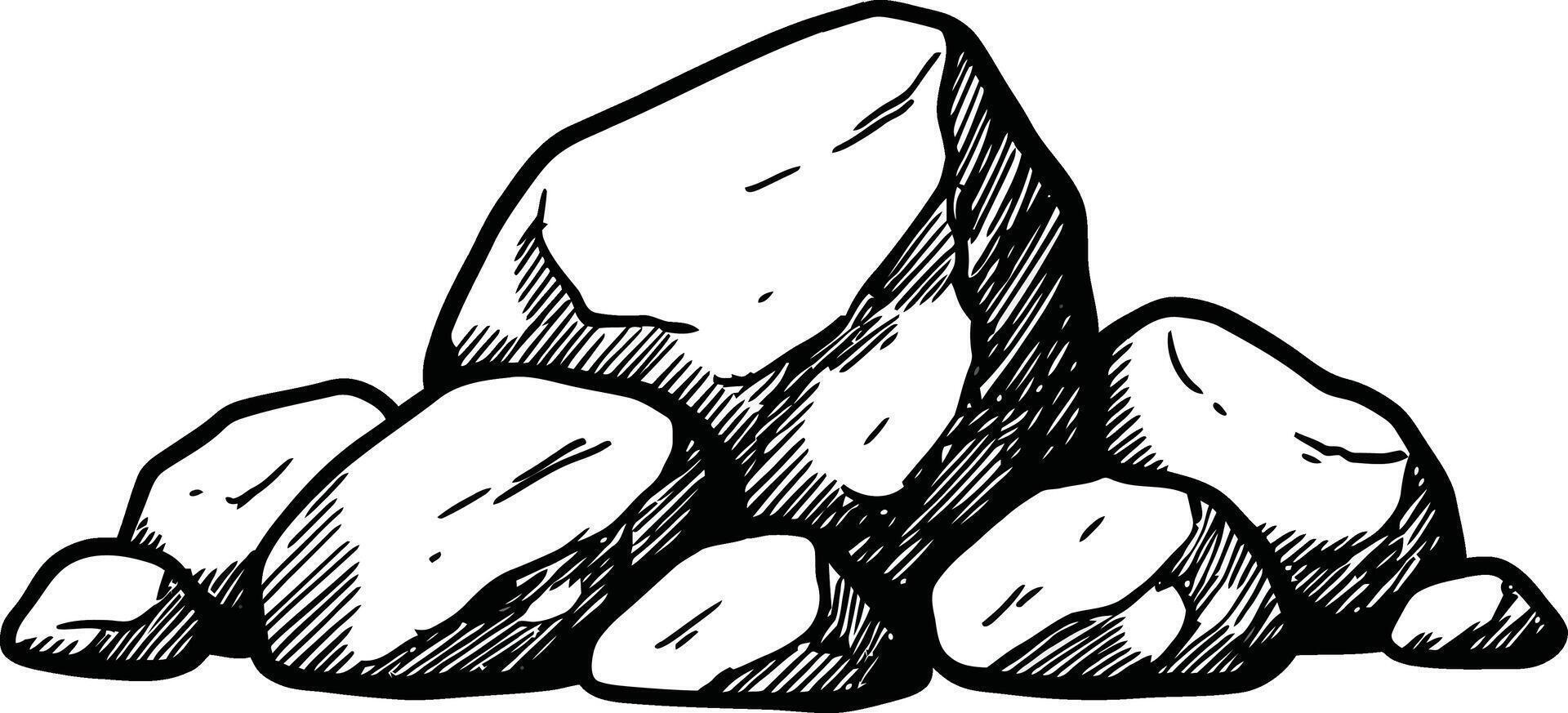 A detailed illustration of a natural rock formation in a minimalist style showcasing various stone shapes and textures in art vector