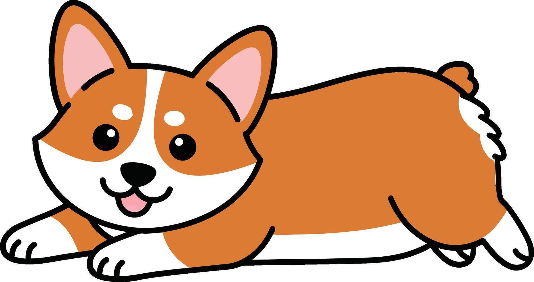 Playful corgi lounging on a white background in a flat and colorful design style, showcasing its joyful expression in art vector