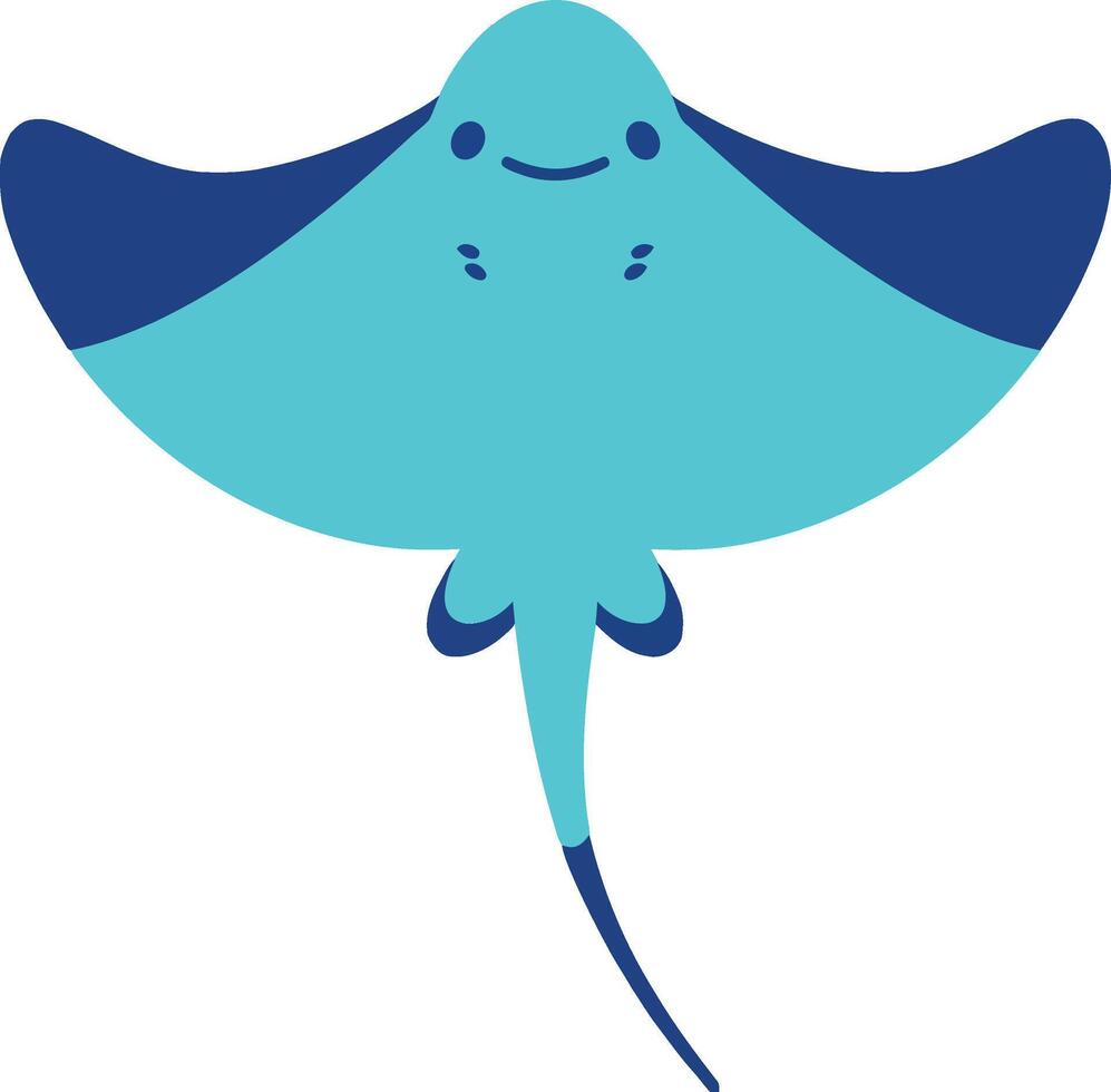Cute cartoon stingray character swimming gracefully in vibrant blue colors with a playful expression, showcasing a minimal and cheerful design style in illustration vector