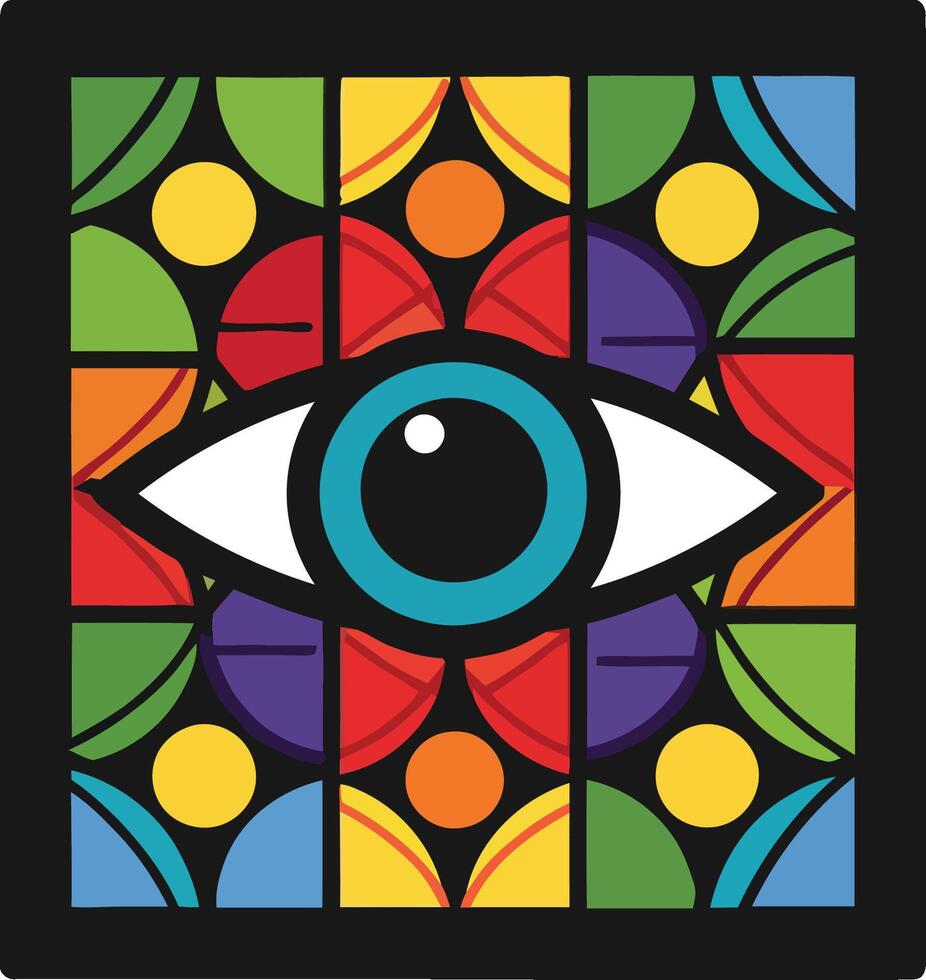Eye surrounded by colorful geometric shapes in a flat design style creating vibrant art vector