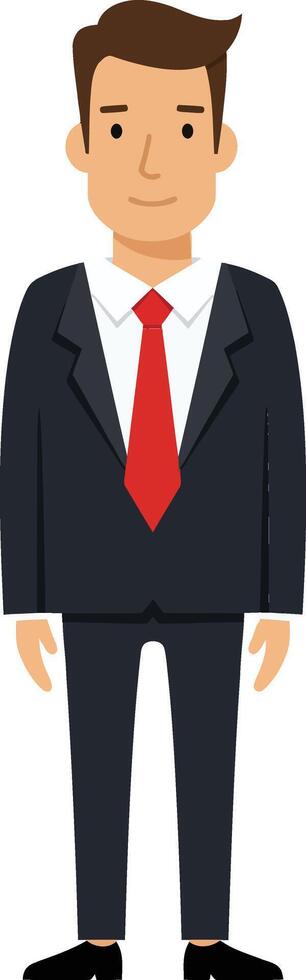 Businessman in a tailored suit with a red tie, standing confidently in a flat design illustration vector