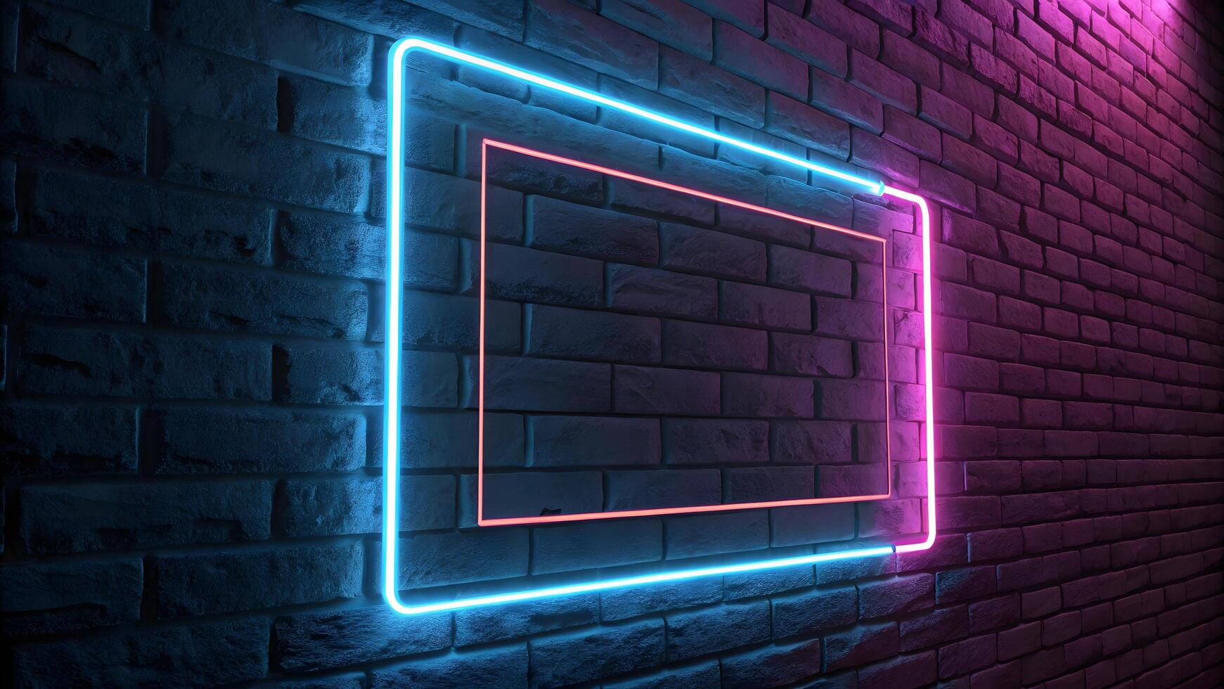 neon neon square frame on brick wall abstract photo