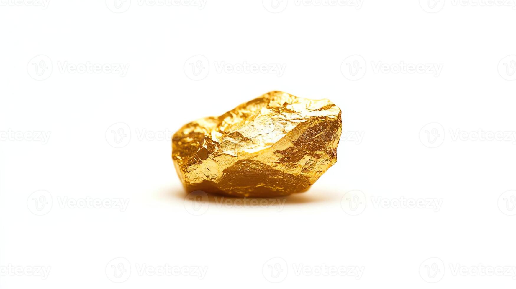 A close-up view of a raw gold nugget showcasing its natural texture and shimmer against a white background. Perfect for highlighting the beauty and value of natural minerals. photo