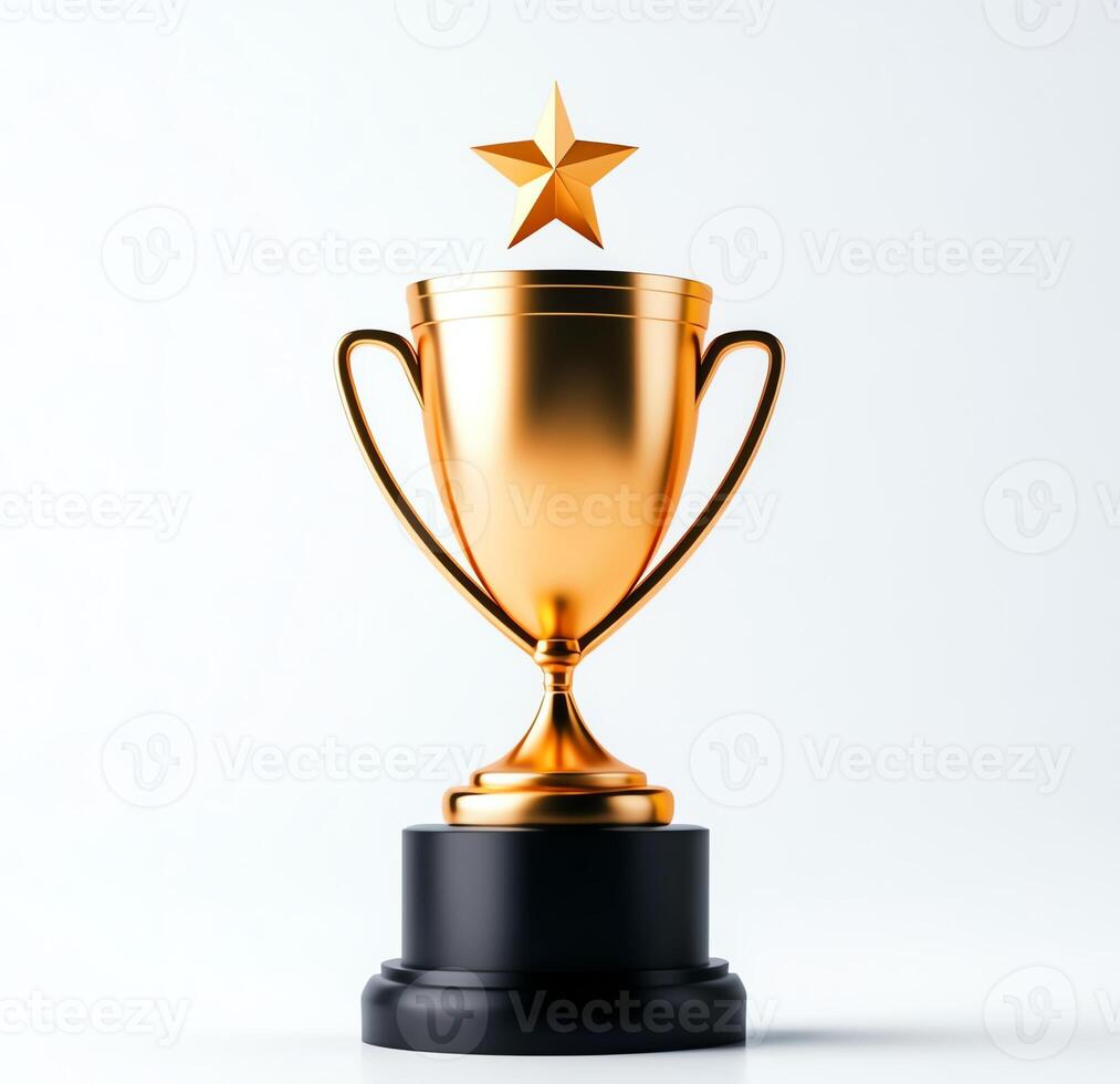 A gleaming golden trophy with a star on top, symbolizing victory and achievement. Perfect for celebrating success and honoring accomplishments in various fields. photo