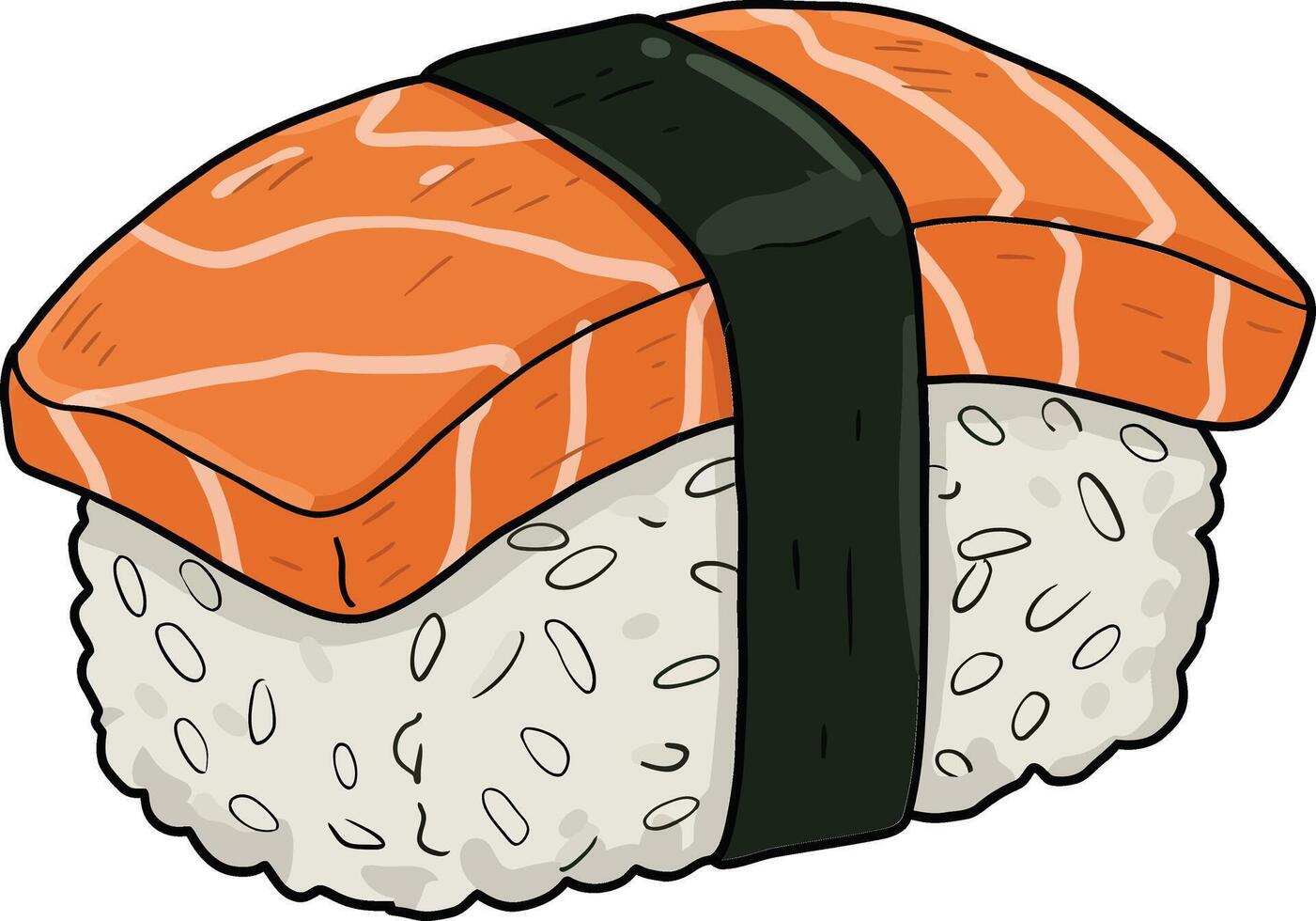 Sushi roll featuring fresh salmon on rice with seaweed wrap in minimal flat design art vector