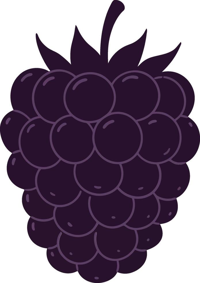 A detailed illustration of a ripe blackberry with vibrant colors in a flat design style showcasing its glossy surface and natural shape, art vector