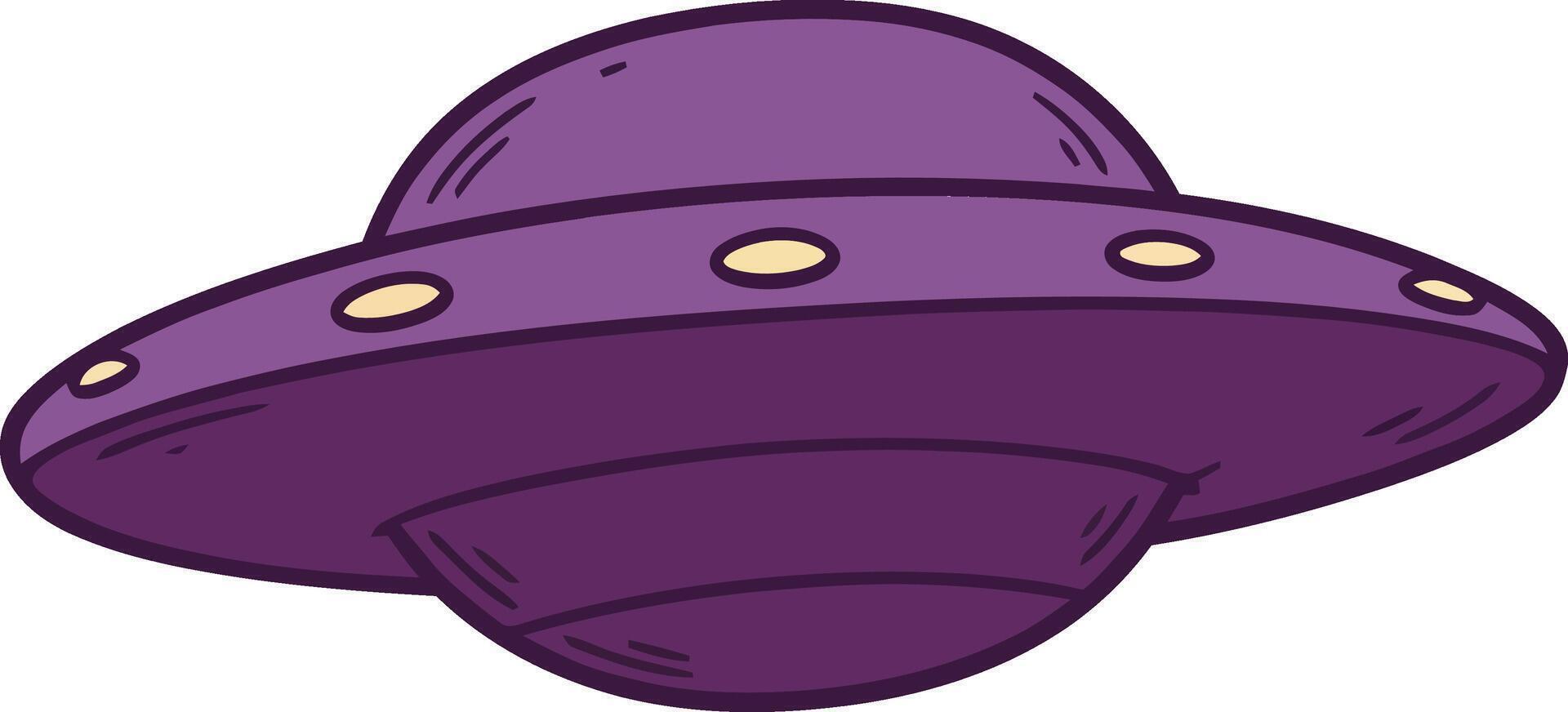 Purple flying saucer in a minimalistic design style showcasing rounded shapes and subtle highlights in art vector