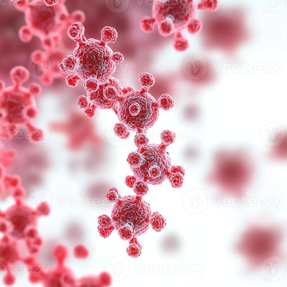 High-resolution microscopic view of a virus structure, showcasing intricate details and vibrant colors photo