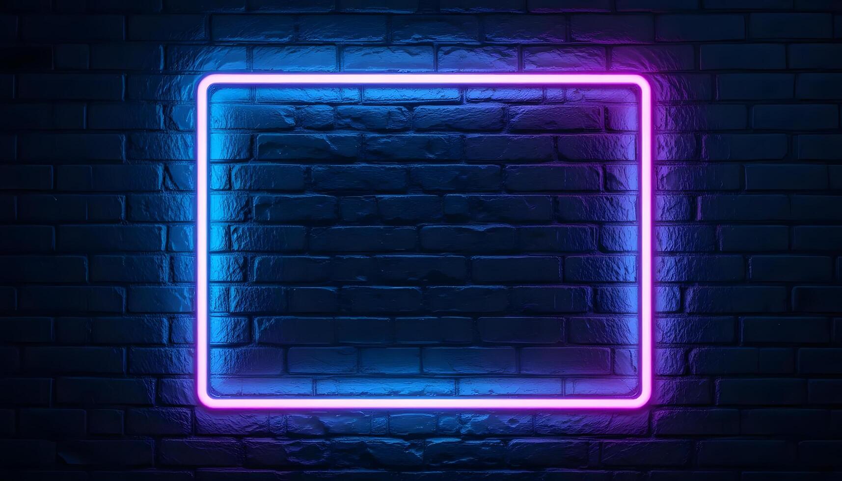 neon square frame on brick wall background, brick photo