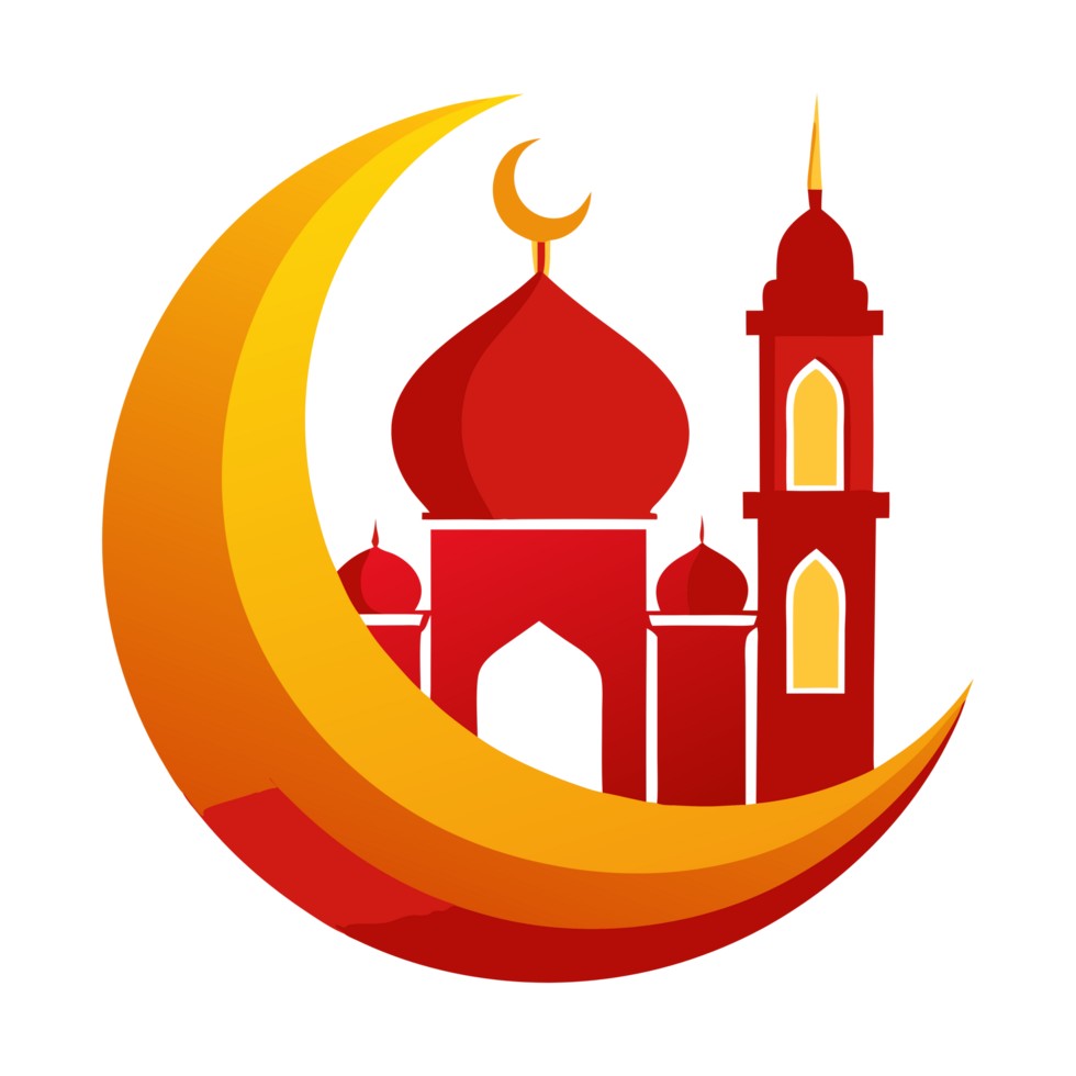 Ramadan Kareem Element Red and golden Moon and Mosque isolated on transparent background png