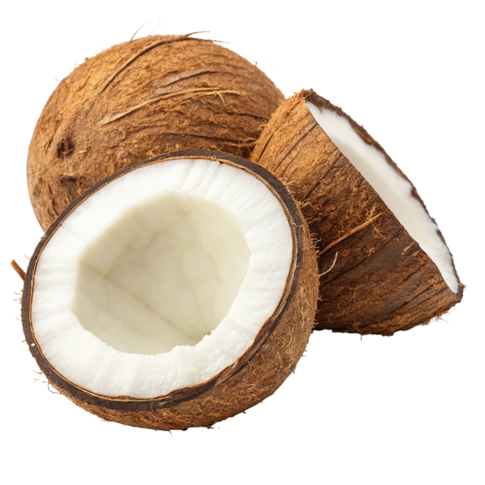 Juicy Fresh Coconut with slice isolated on transparent background png