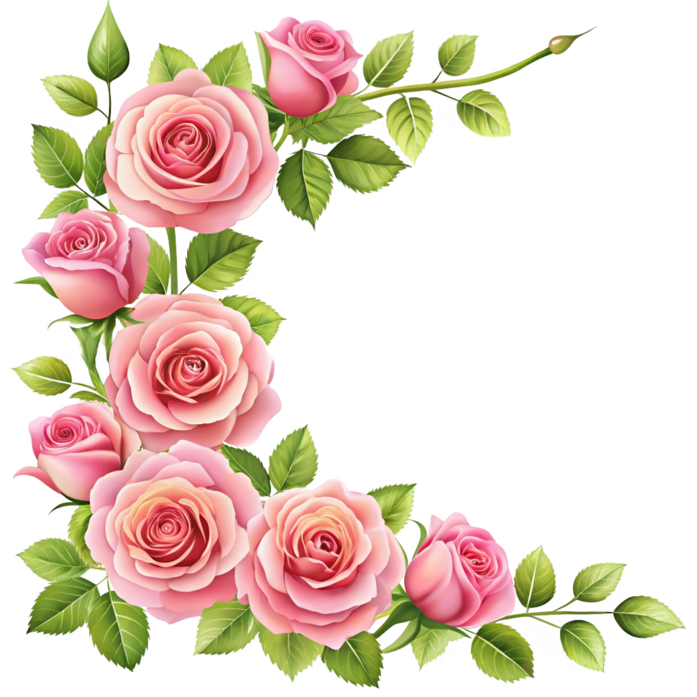 Pink Roses Corner Frame isolated on transparent background png