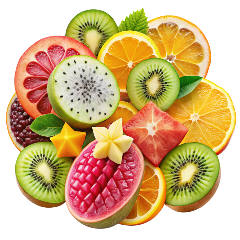 Tropical Fruits slices 3d isolated on transparent background png