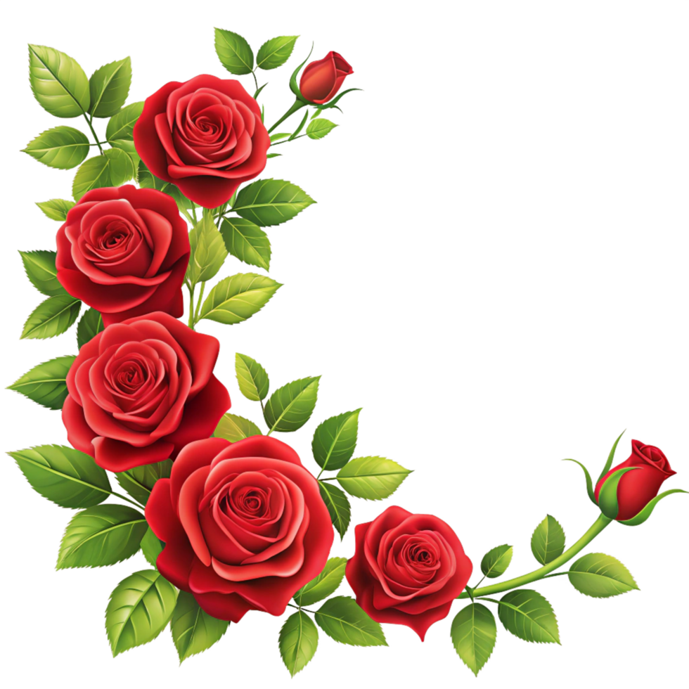 Red Roses Corner Frame isolated on transparent background png