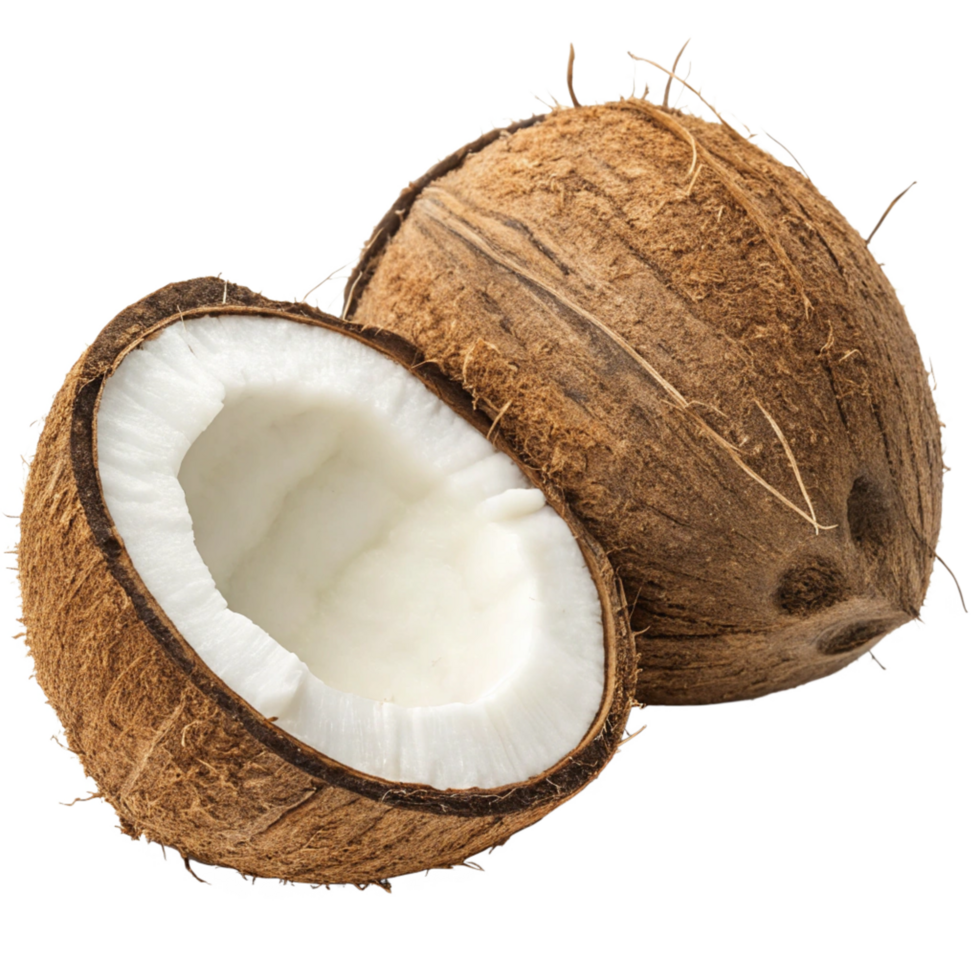 Fresh Coconut with half slice isolated on transparent background png