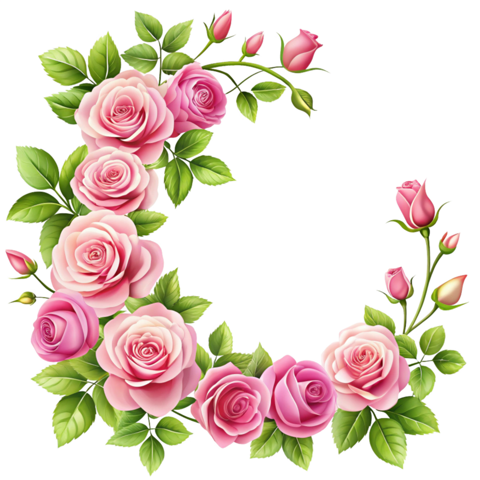 3d Pink Roses Corner Frame isolated on transparent background png