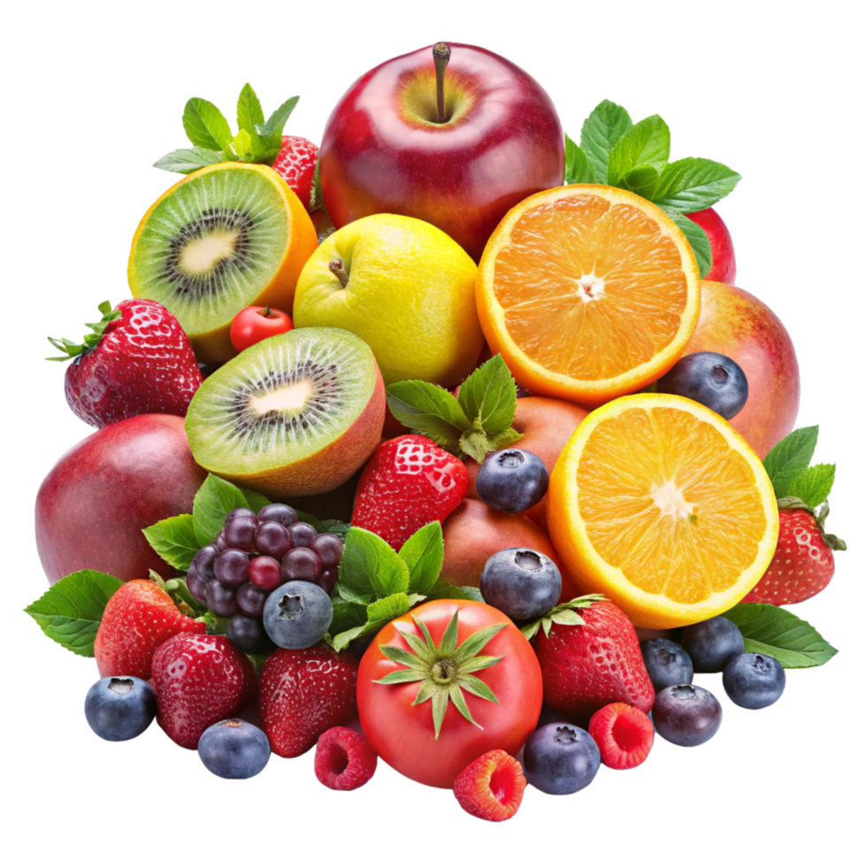 Fresh Mixed Juicy Fruits isolated on transparent background png