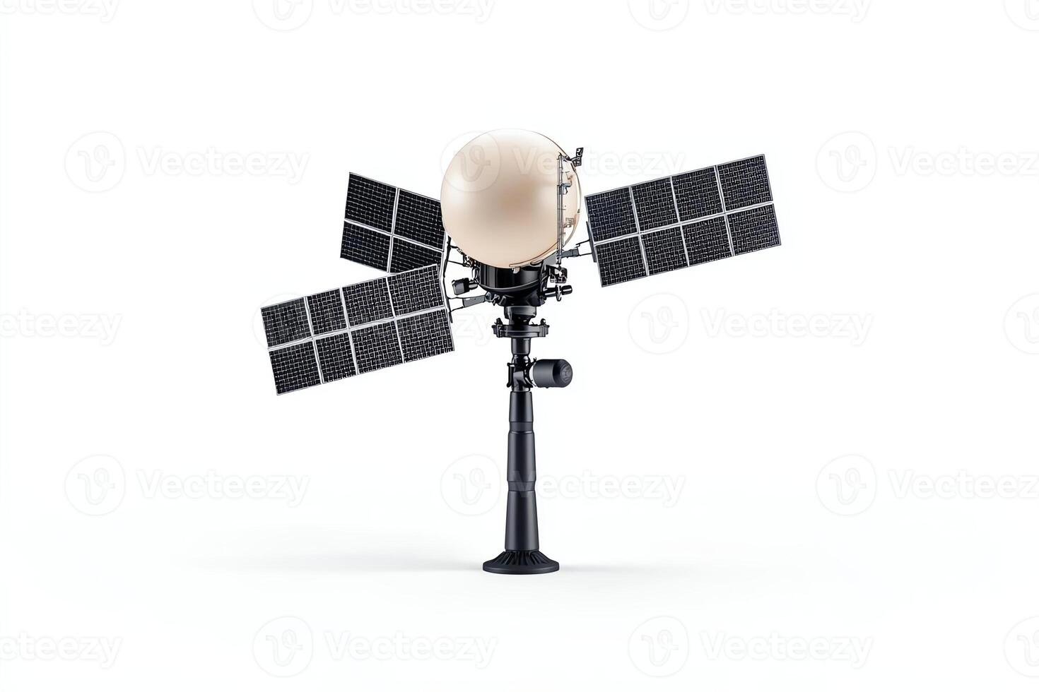 An advanced satellite communication dish equipped with solar panels, designed for efficient data transmission and minimal environmental impact photo