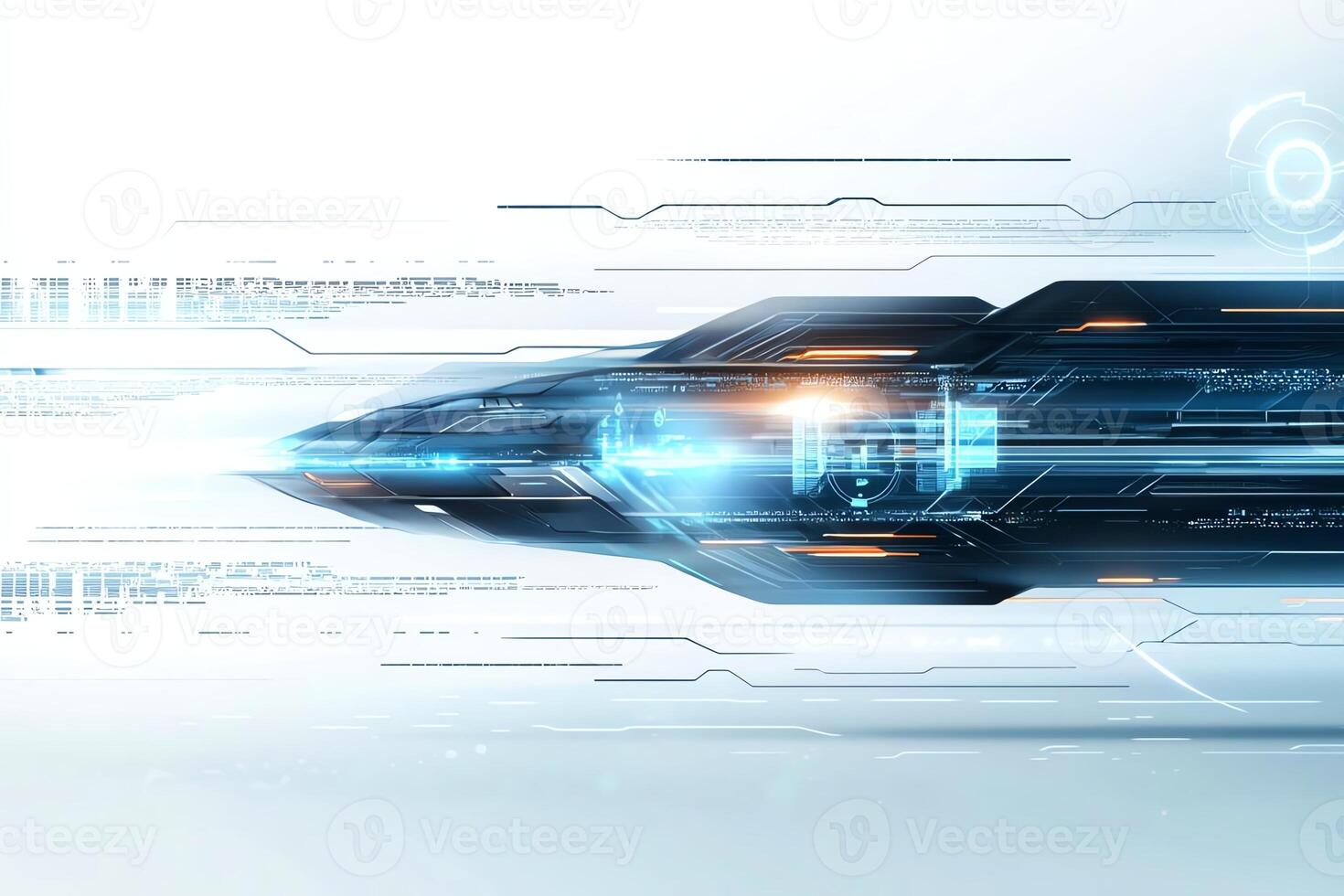 Futuristic digital design showcasing advanced technology with streamlined shapes and glowing elements, representing speed and innovation in a high-tech environment. photo